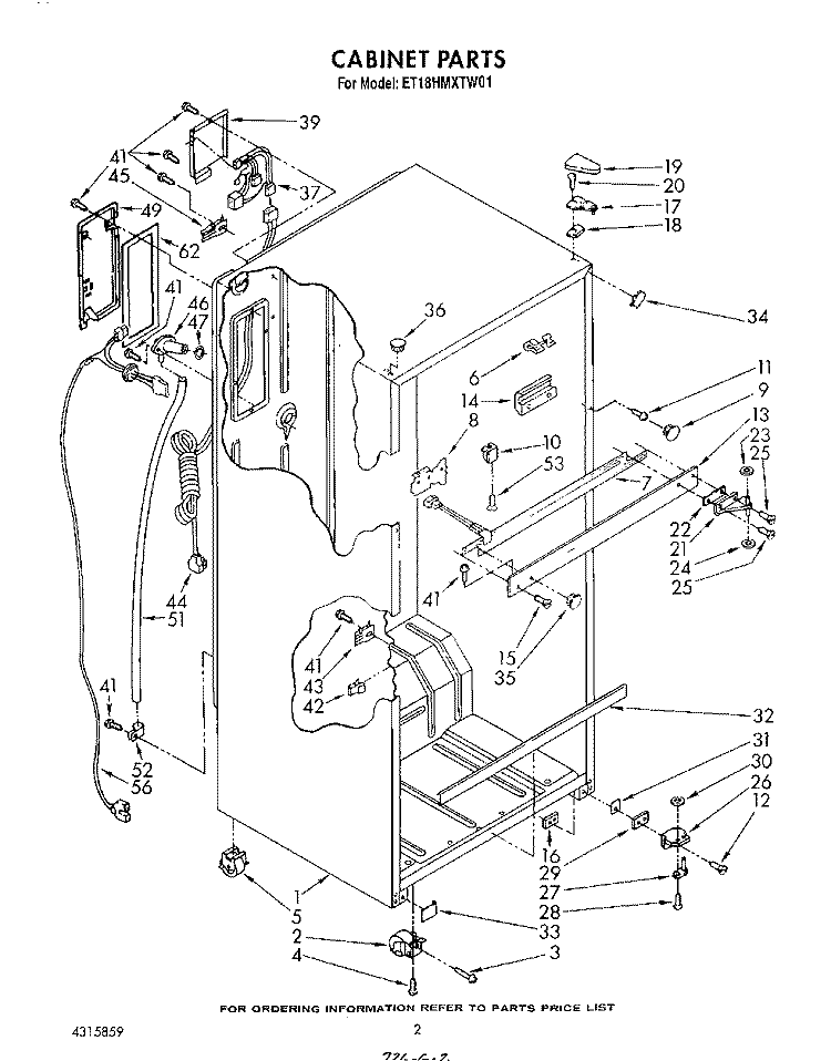 CABINET Diagram and Parts List for ET18HMXTN01  Whirlpool Refrigerator