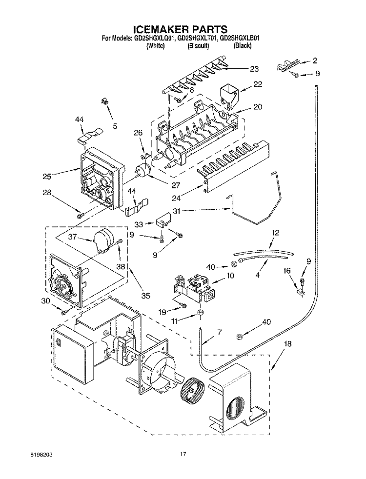 ICEMAKER Diagram and Parts List for GD2SHGXLB01  Whirlpool Refrigerator