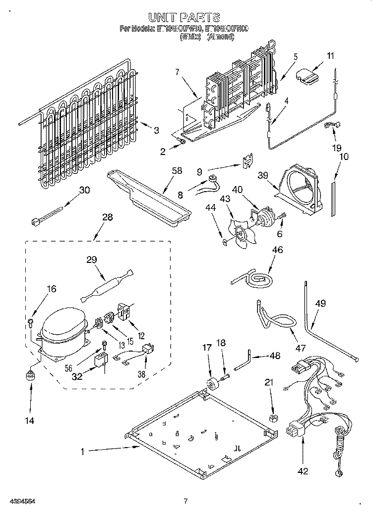 UNIT Diagram and Parts List for ET18GKXFW00  Whirlpool Refrigerator