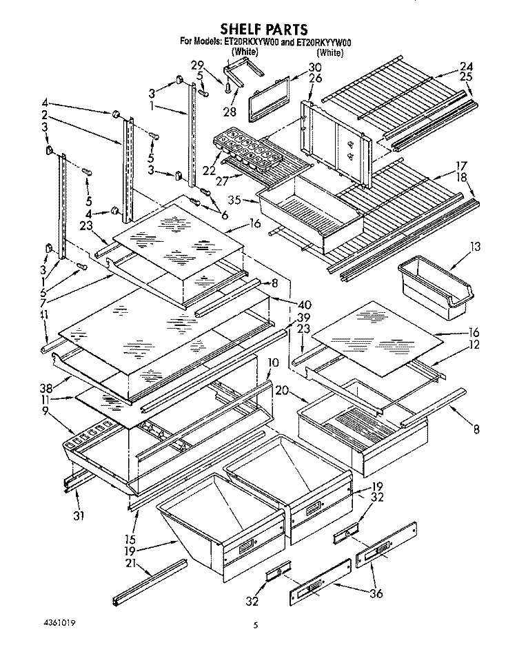SHELF, LIT/OPTIONAL Diagram and Parts List for ET20RKXYW00  Whirlpool Refrigerator