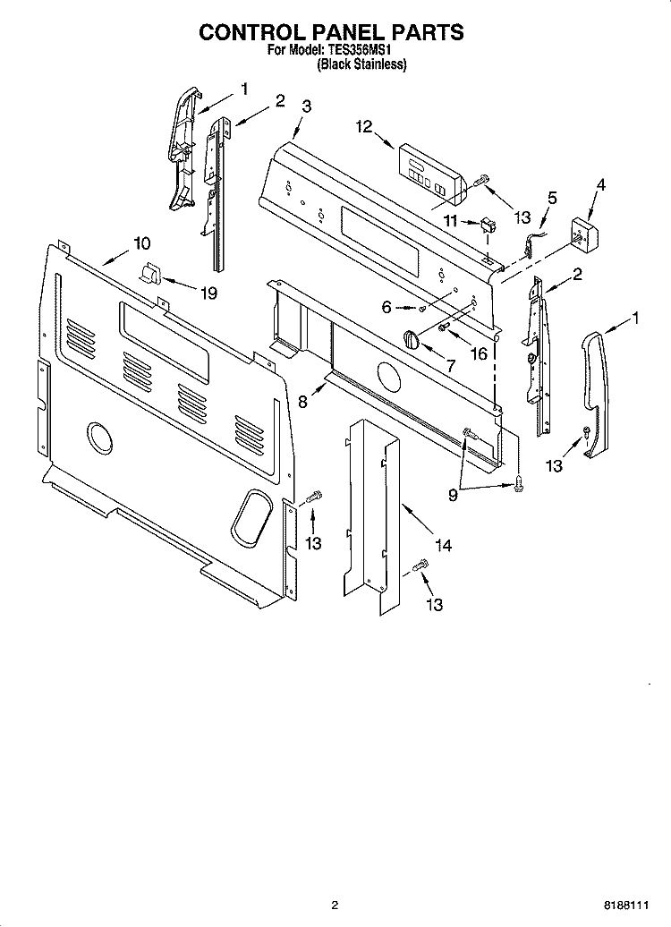 CONTROL PANEL PARTS Diagram and Parts List for TES356MS1  Estate Range