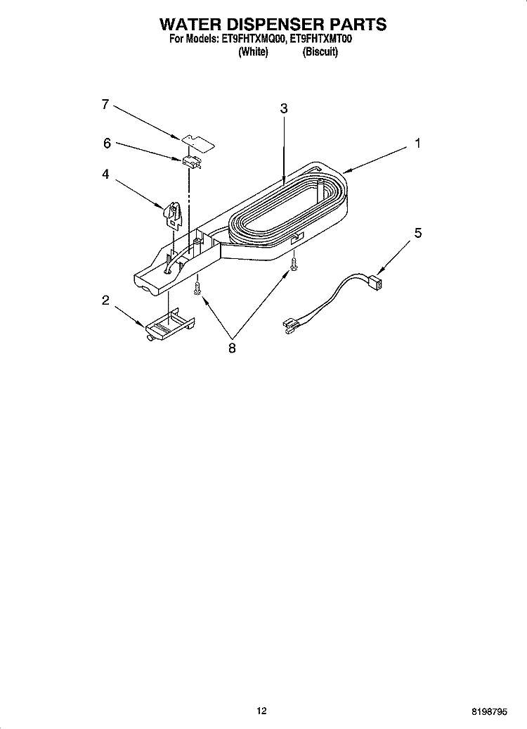 WATER DISPENSER PARTS, OPTIONAL PARTS Diagram and Parts List for ET9FHTXMT00  Whirlpool Refrigerator