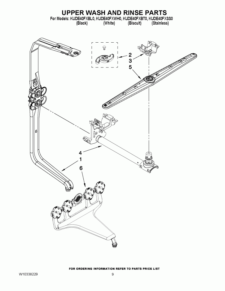 UPPER WASH AND RINSE PARTS Diagram and Parts List for  KitchenAid Dishwasher