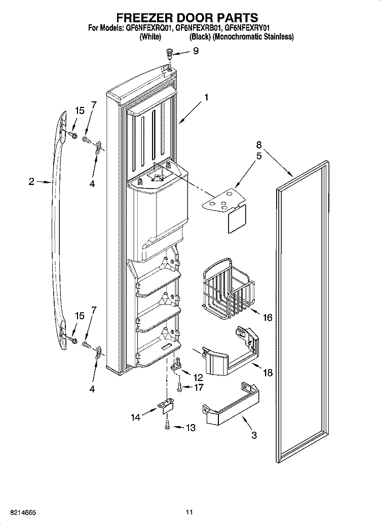 FREEZER DOOR PARTS Diagram and Parts List for GF6NFEXRB01  Whirlpool Refrigerator