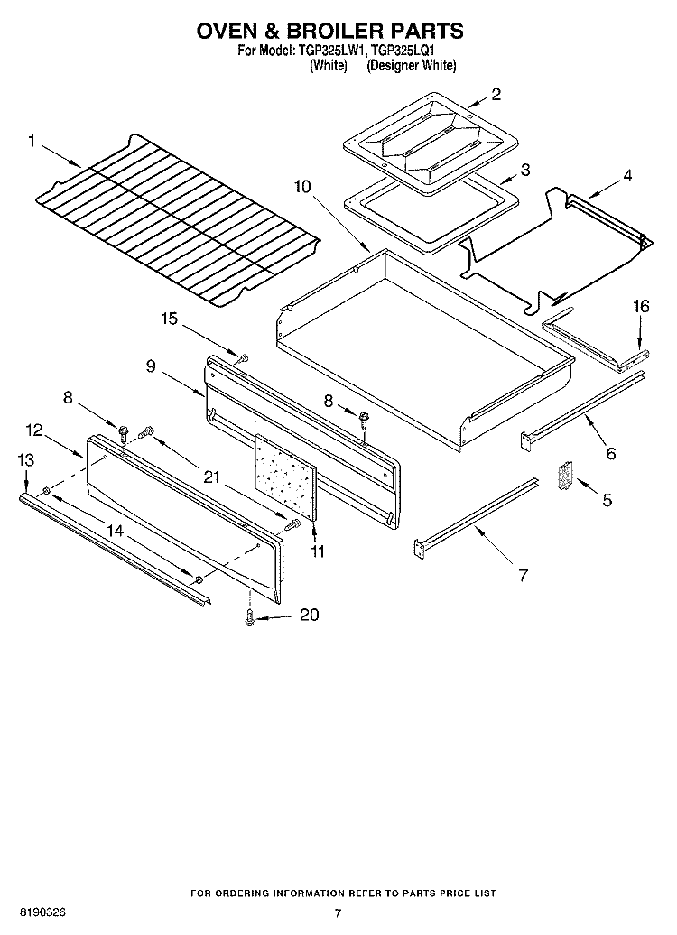 OVEN & BROILER PARTS Diagram and Parts List for TGP325LW1  Estate Range