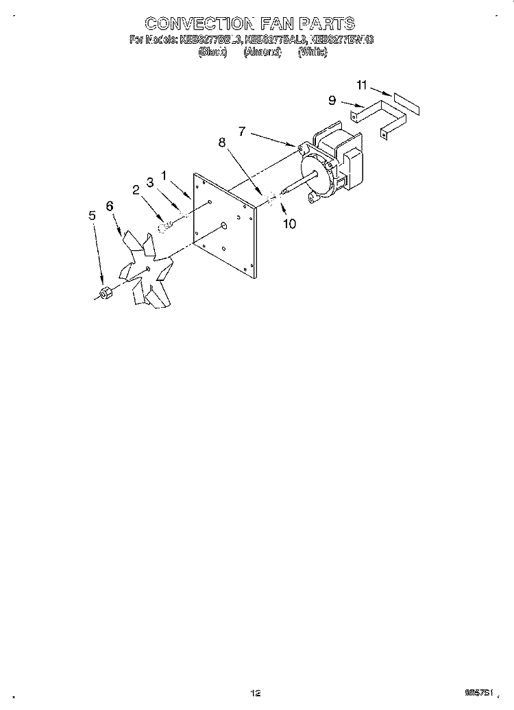CONVECTION FAN Diagram and Parts List for KEBS277BBL3  KitchenAid Wall Oven