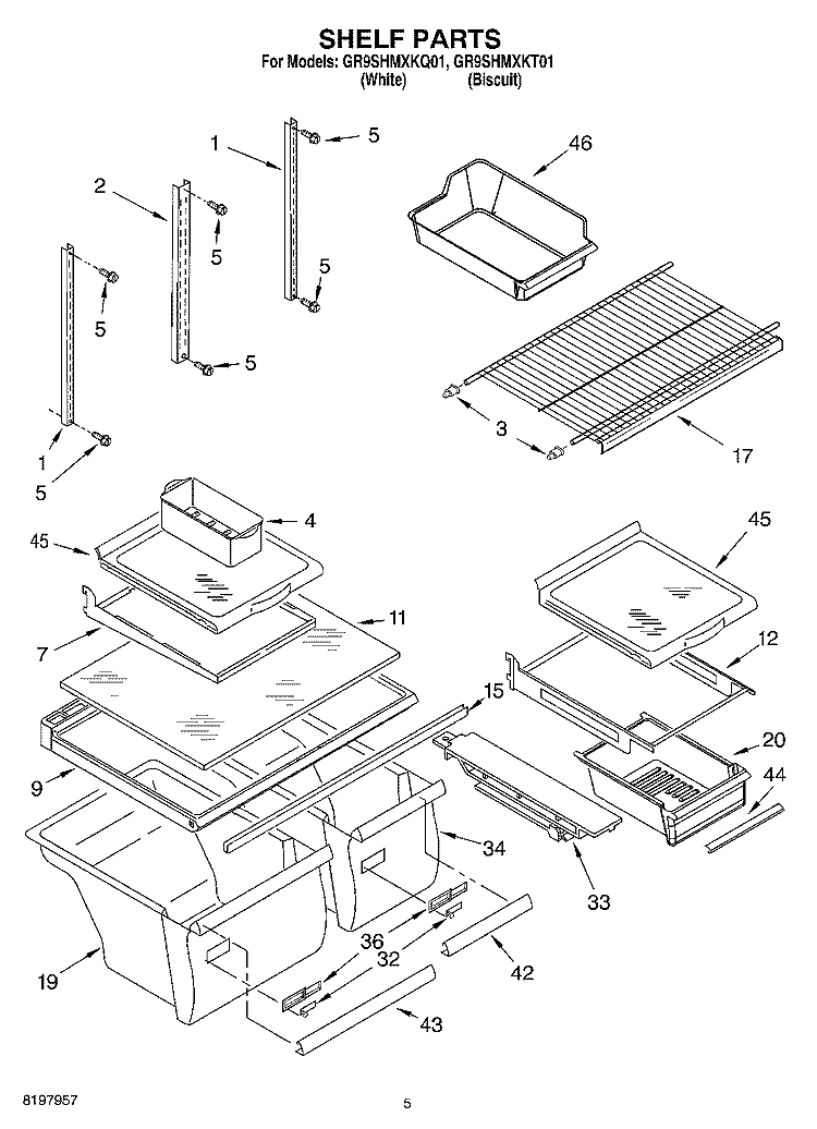 SHELF Diagram and Parts List for GR9SHMXKT01  Whirlpool Refrigerator