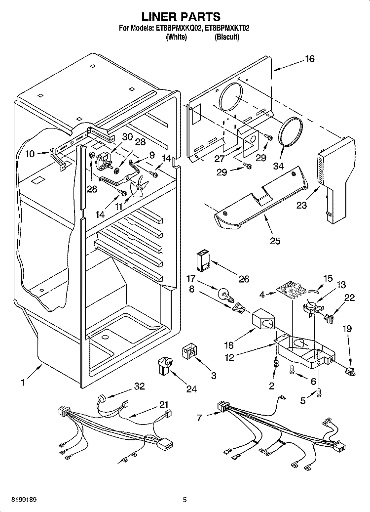 LINER PARTS Diagram and Parts List for ET8BPMXKQ02  Whirlpool Refrigerator