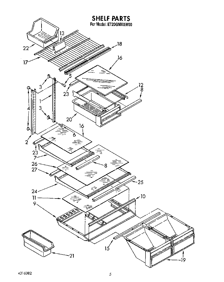 SHELF Diagram and Parts List for ET20GMXXN00  Whirlpool Refrigerator