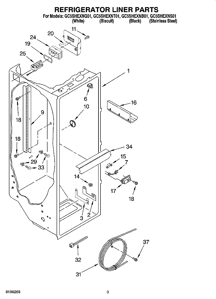 REFRIGERATOR LINER PARTS Diagram and Parts List for GC5SHEXNB01  Whirlpool Refrigerator