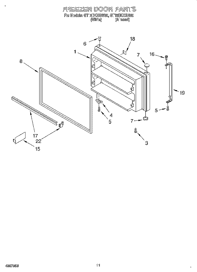 FREEZER DOOR, LIT/OPTIONAL Diagram and Parts List for GT19DKXGW00  Whirlpool Refrigerator