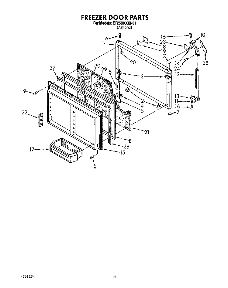 FREEZER DOOR Diagram and Parts List for ET25DKXXW01  Whirlpool Refrigerator