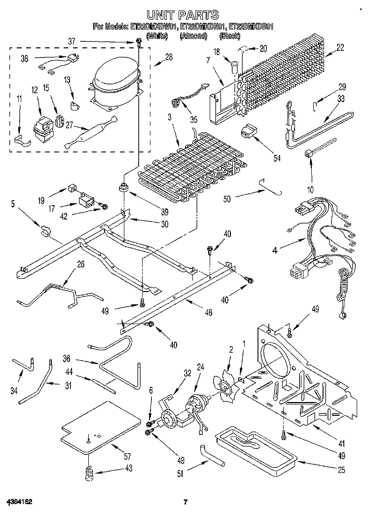 UNIT Diagram and Parts List for ET22DMXDB01  Whirlpool Refrigerator