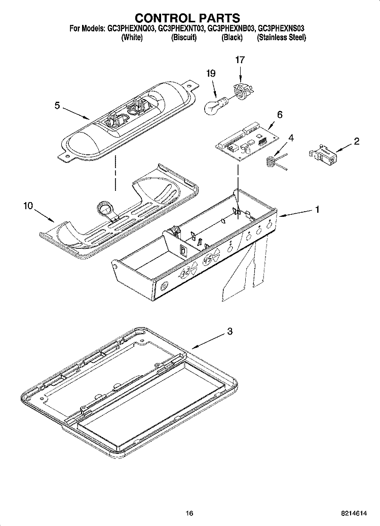 CONTROL PARTS Diagram and Parts List for GC3PHEXNT03  Whirlpool Refrigerator