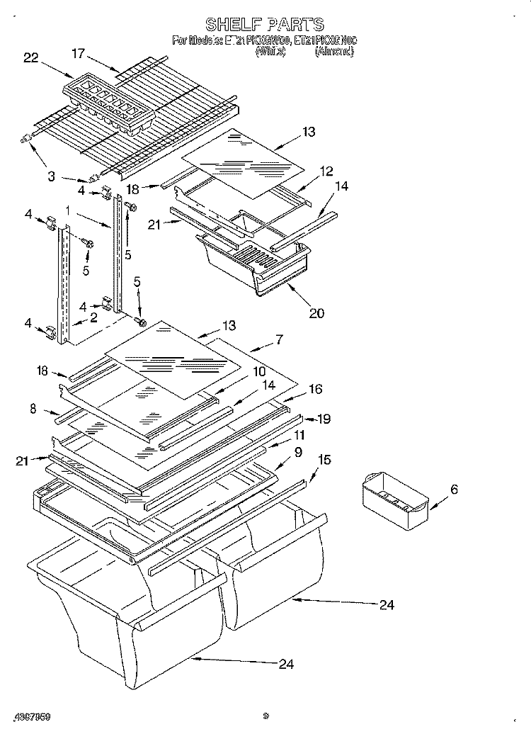 SHELF, LIT/OPTIONAL Diagram and Parts List for ET21PKXGW00  Whirlpool Refrigerator