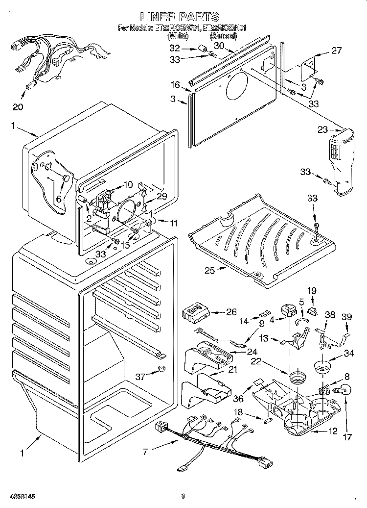 LINER Diagram and Parts List for ET22RKXGN01  Whirlpool Refrigerator
