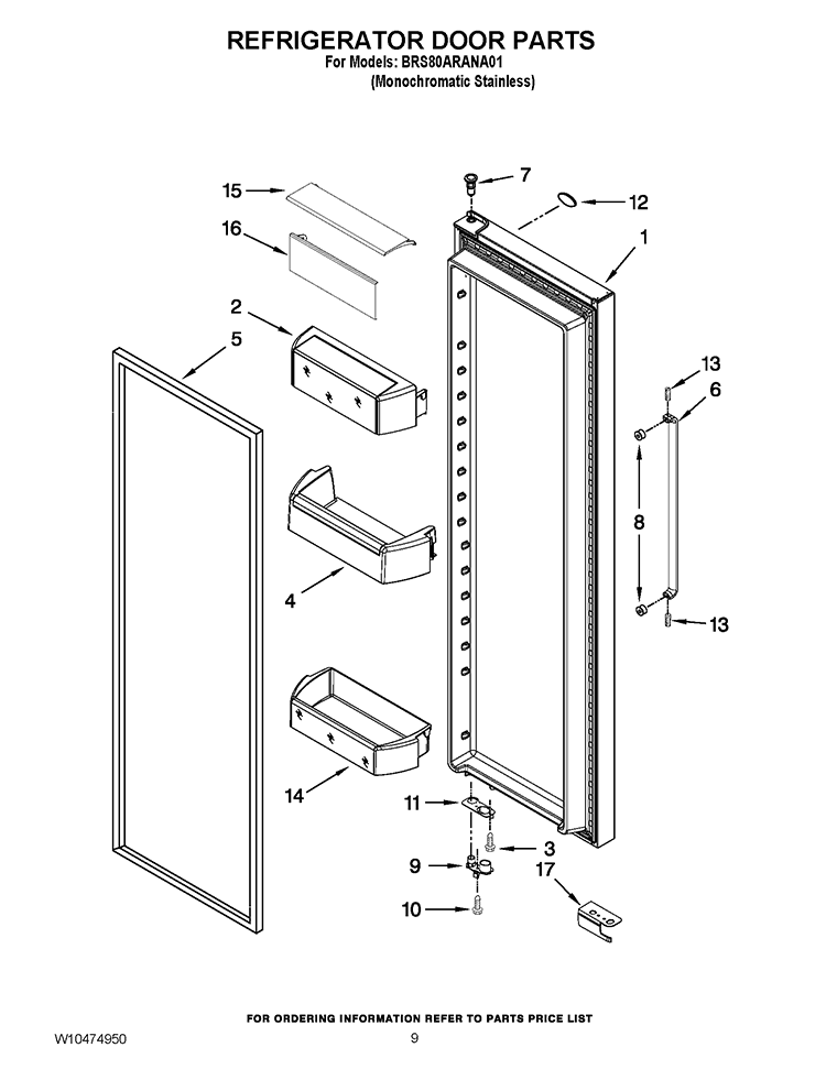 REFRIGERATOR DOOR PARTS Diagram and Parts List for  Whirlpool Refrigerator