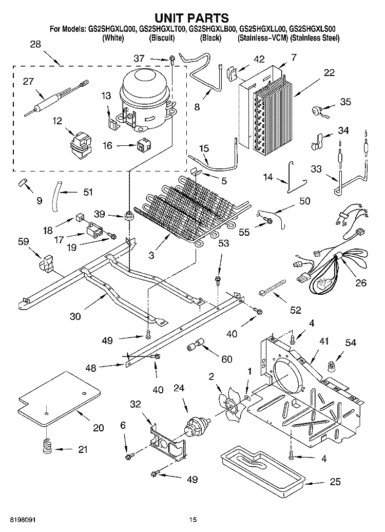 UNIT Diagram and Parts List for GS2SHGXLS00  Whirlpool Refrigerator