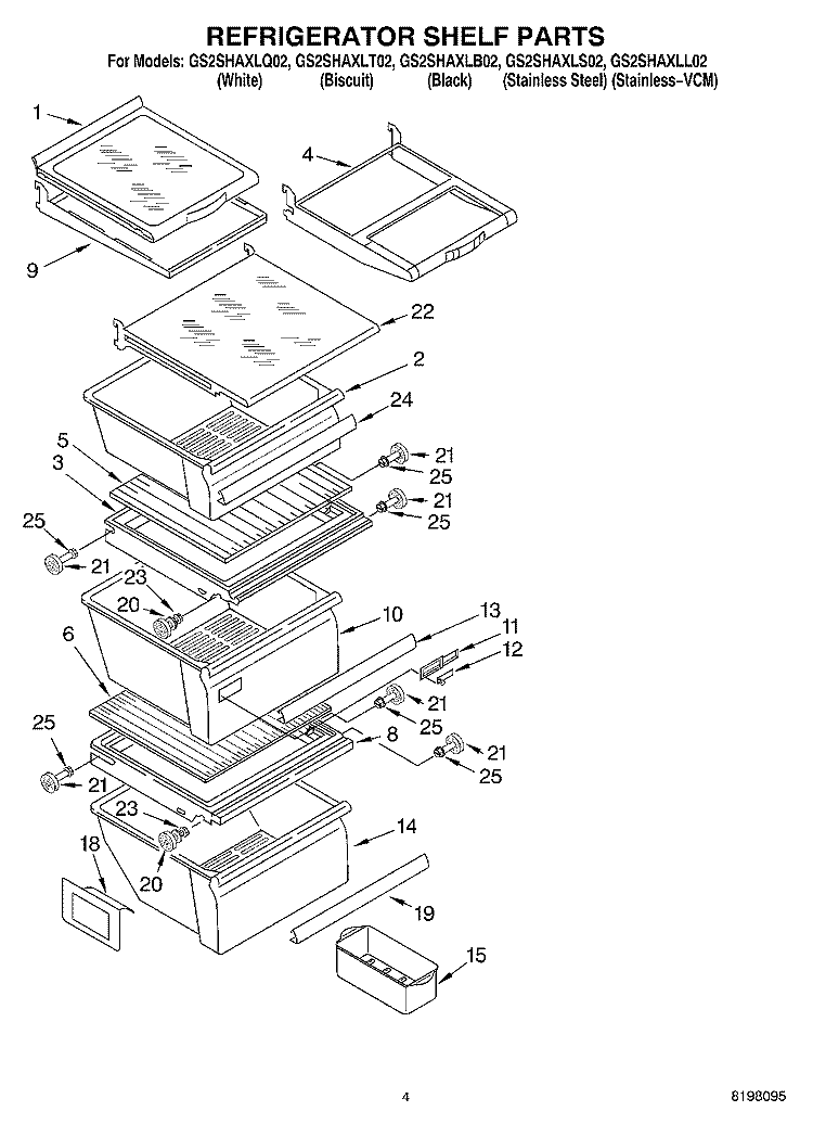 REFRIGERATOR SHELF Diagram and Parts List for GS2SHAXLB02  Whirlpool Refrigerator