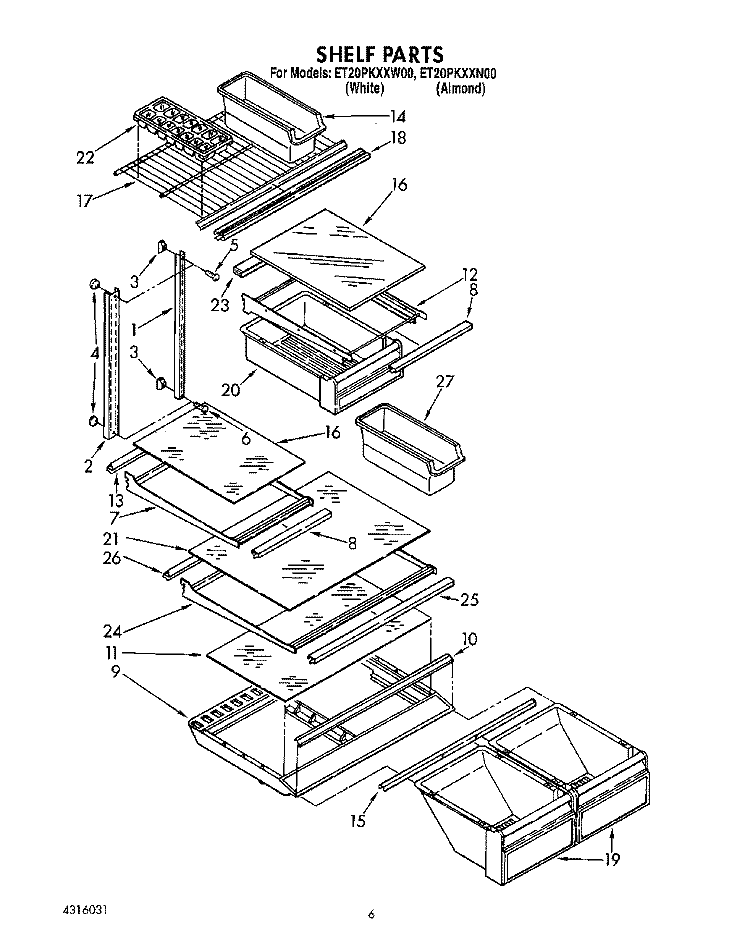 SHELF Diagram and Parts List for ET20PKXXN00  Whirlpool Refrigerator