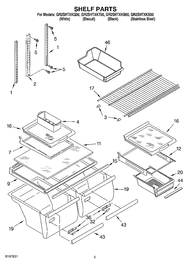 SHELF Diagram and Parts List for GR2SHTXKT00  Whirlpool Refrigerator