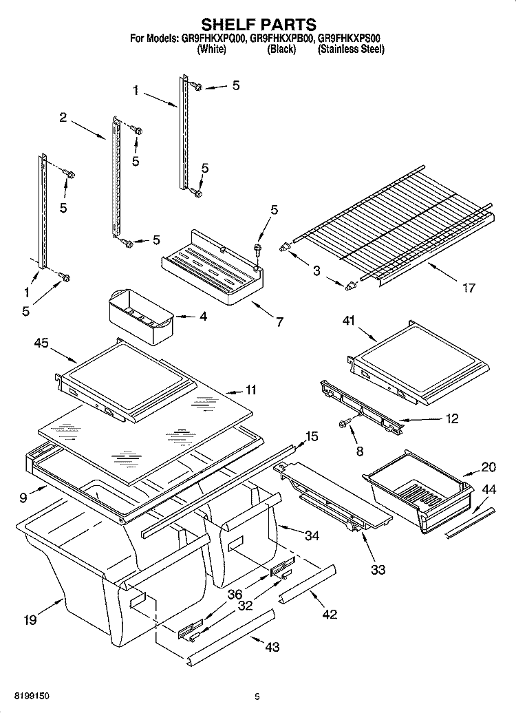 SHELF PARTS Diagram and Parts List for GR9FHKXPS00  Whirlpool Refrigerator