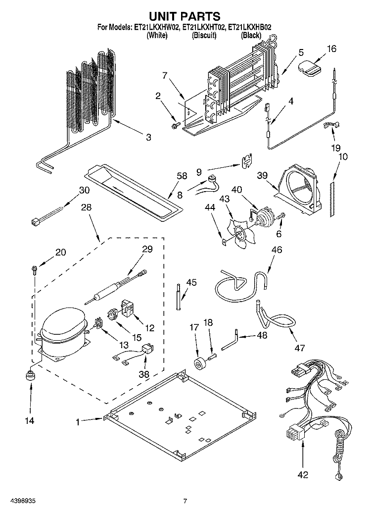 UNIT Diagram and Parts List for ET21LKXHB02  Whirlpool Refrigerator