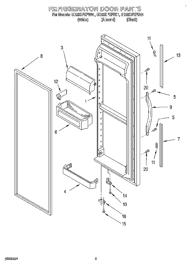 REFRIGERATOR DOOR Diagram and Parts List for GD25DFXFW01  Whirlpool Refrigerator