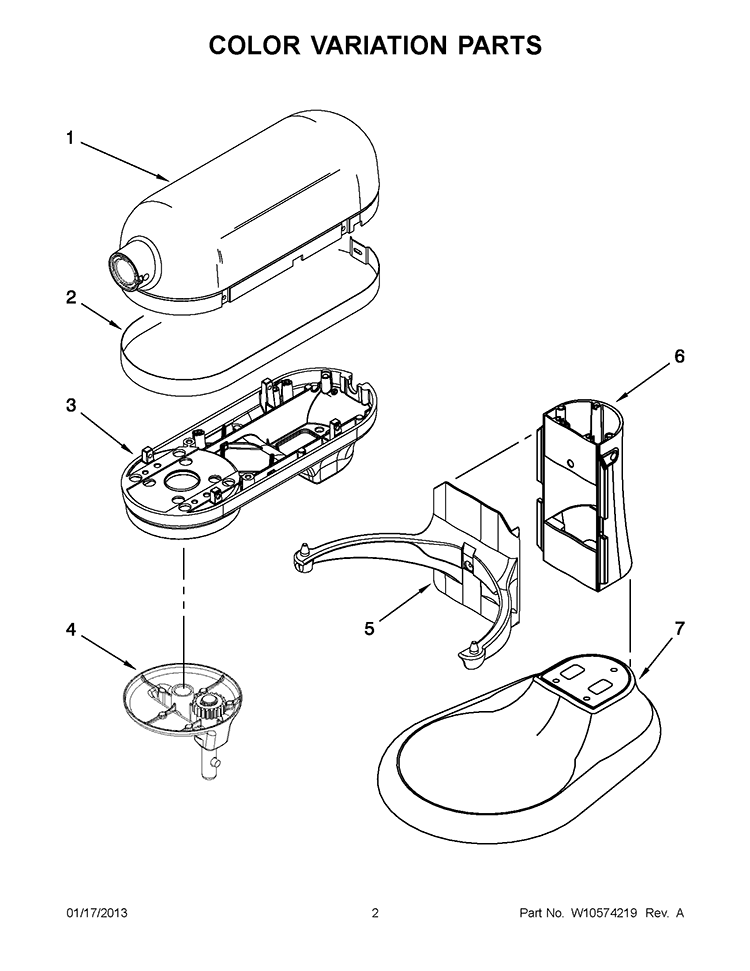 COLOR VARIATION PARTS Diagram and Parts List for  KitchenAid Mixer