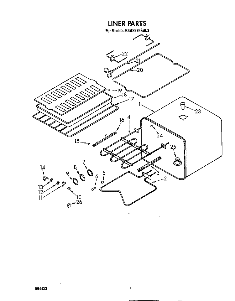 LINER Diagram and Parts List for KEBS276SBL3  KitchenAid Wall Oven