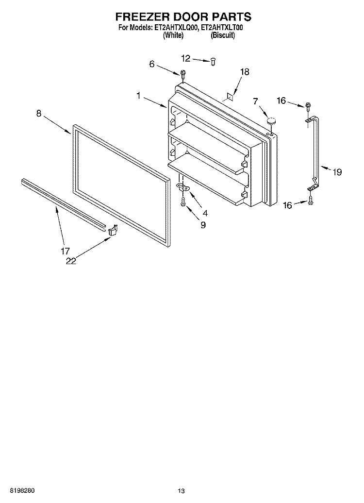 FREEZER DOOR Diagram and Parts List for ET2AHTXLT00  Whirlpool Refrigerator