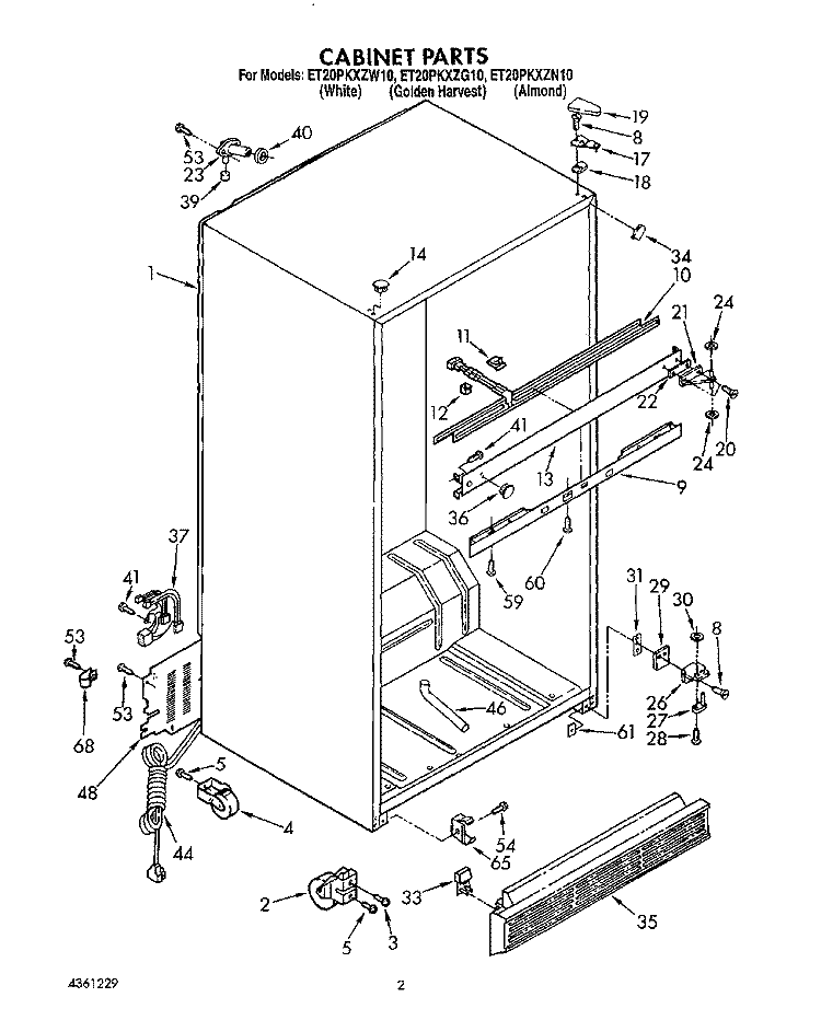 CABINET Diagram and Parts List for ET20PKXZW10  Whirlpool Refrigerator