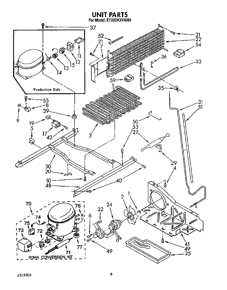 UNIT Diagram and Parts List for ET20DKXVF06  Whirlpool Refrigerator