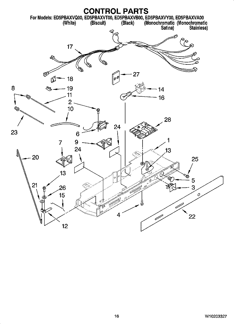 CONTROL PARTS Diagram and Parts List for  Whirlpool Refrigerator