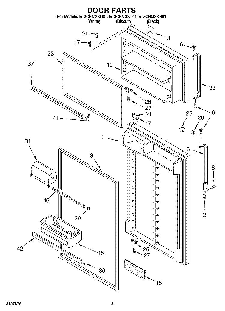 DOOR Diagram and Parts List for ET8CHMXKT01  Whirlpool Refrigerator