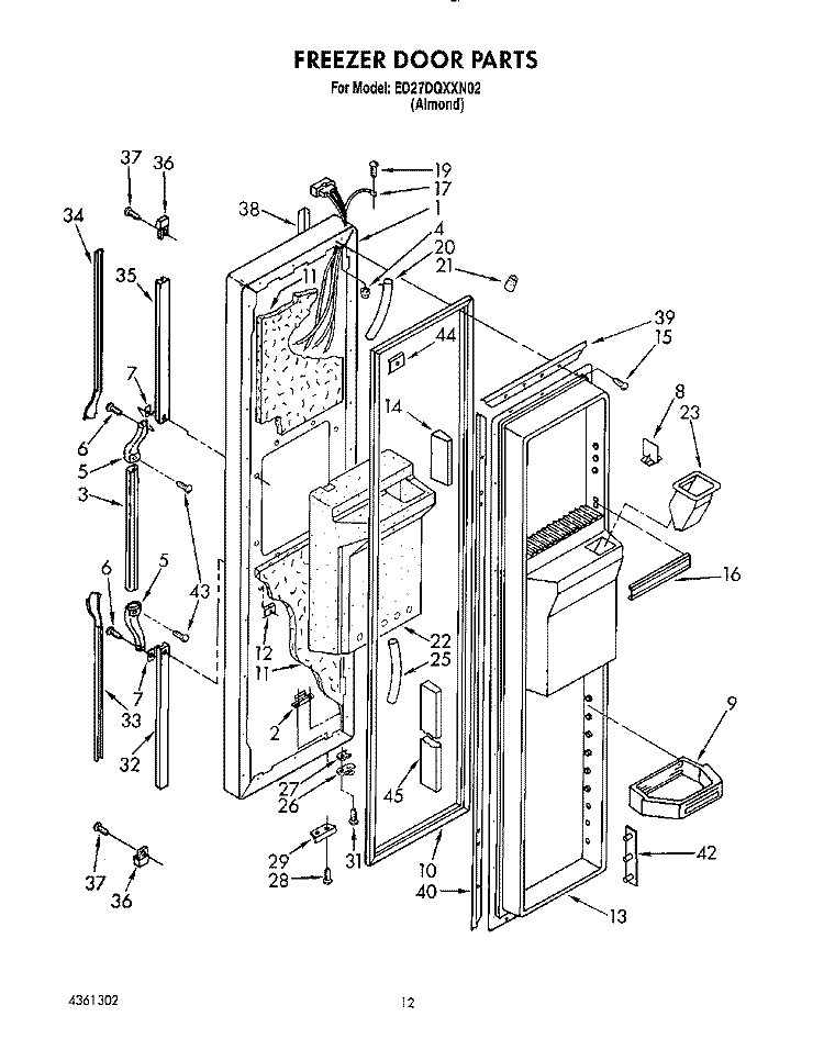 FREEZER DOOR Diagram and Parts List for ED27DQXXN02  Whirlpool Refrigerator