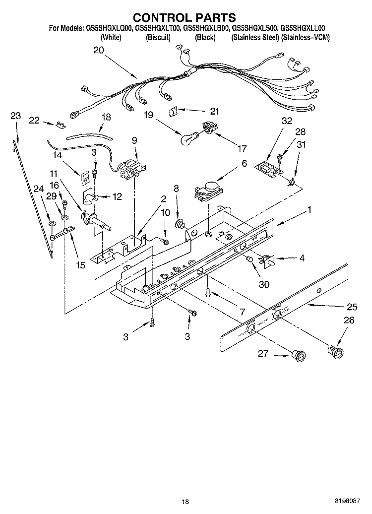 CONTROL Diagram and Parts List for GS5SHGXLS00  Whirlpool Refrigerator
