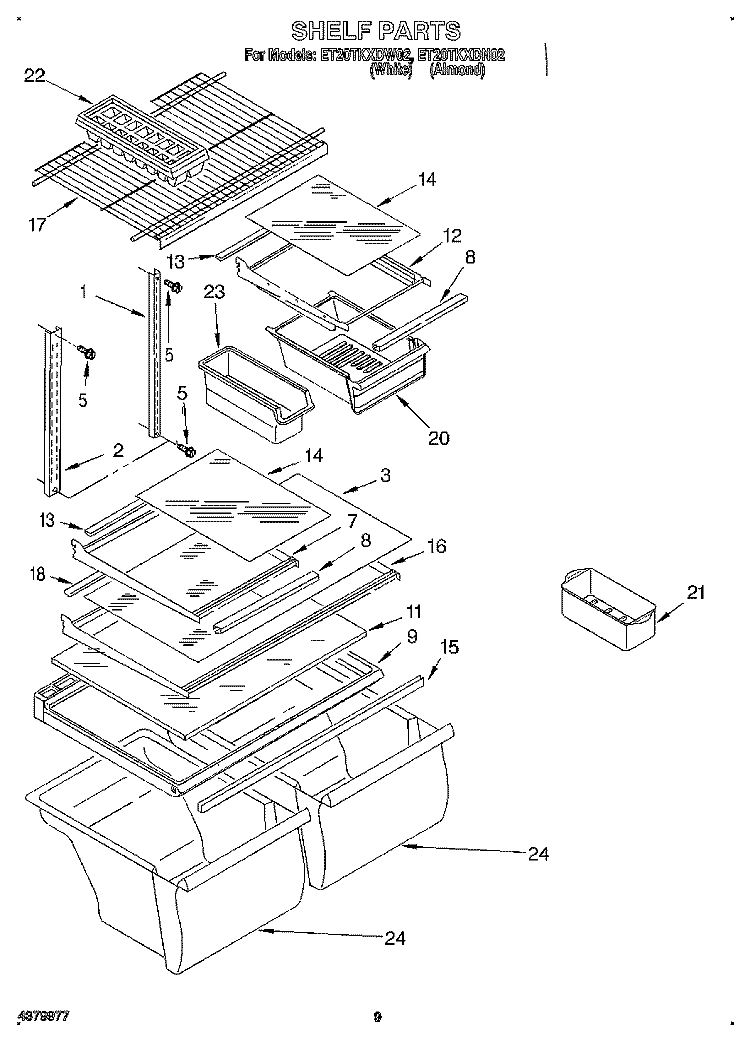 SHELF, LIT/OPTIONAL Diagram and Parts List for ET20TKXDW02  Whirlpool Refrigerator