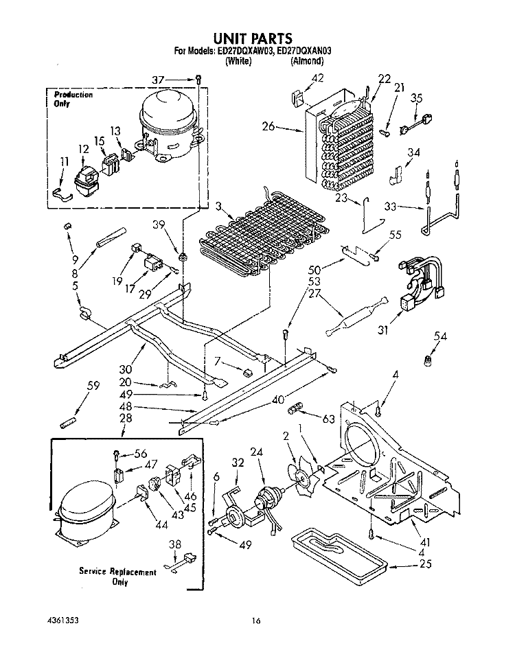 UNIT Diagram and Parts List for ED27DQXAW03  Whirlpool Refrigerator