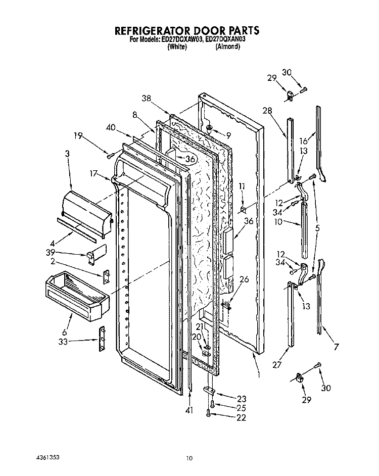 REFRIGERATOR DOOR Diagram and Parts List for ED27DQXAW03  Whirlpool Refrigerator