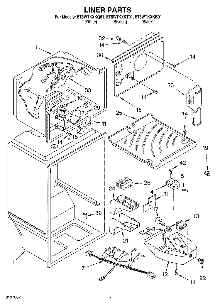 LINER Diagram and Parts List for ET8WTKXKQ01  Whirlpool Refrigerator