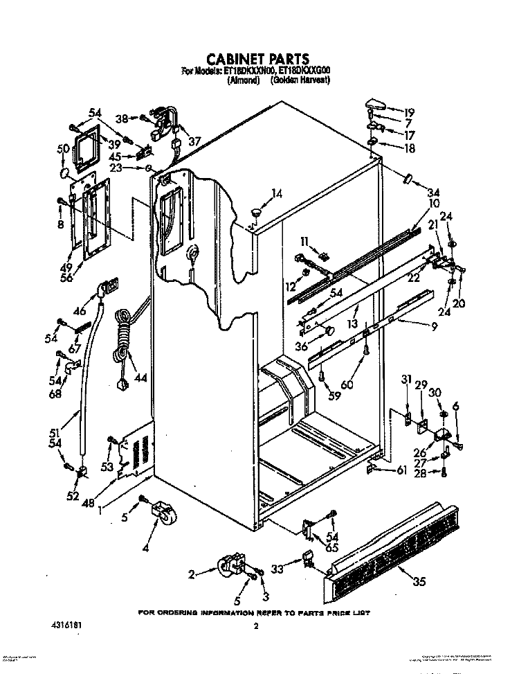 CABINET Diagram and Parts List for ET18DKXXG00  Whirlpool Refrigerator