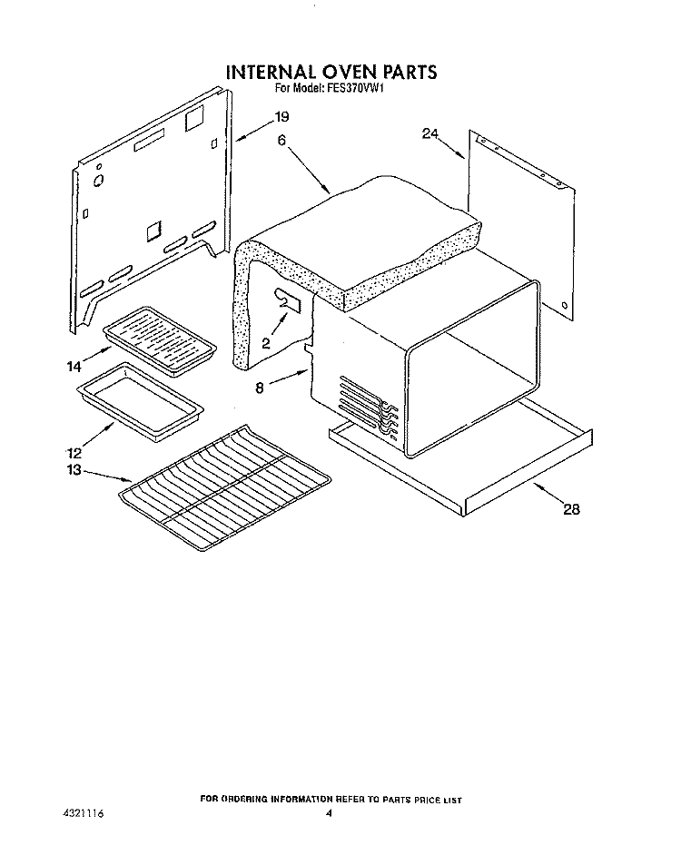 INTERNAL OVEN Diagram and Parts List for  Roper Range