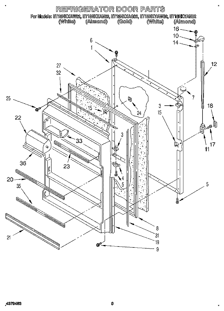 REFRIGERATOR DOOR, LIT/OPTIONAL Diagram and Parts List for ET18NKYAN02  Whirlpool Refrigerator