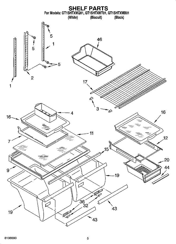 SHELF PARTS Diagram and Parts List for GT1SHTXMB01  Whirlpool Refrigerator