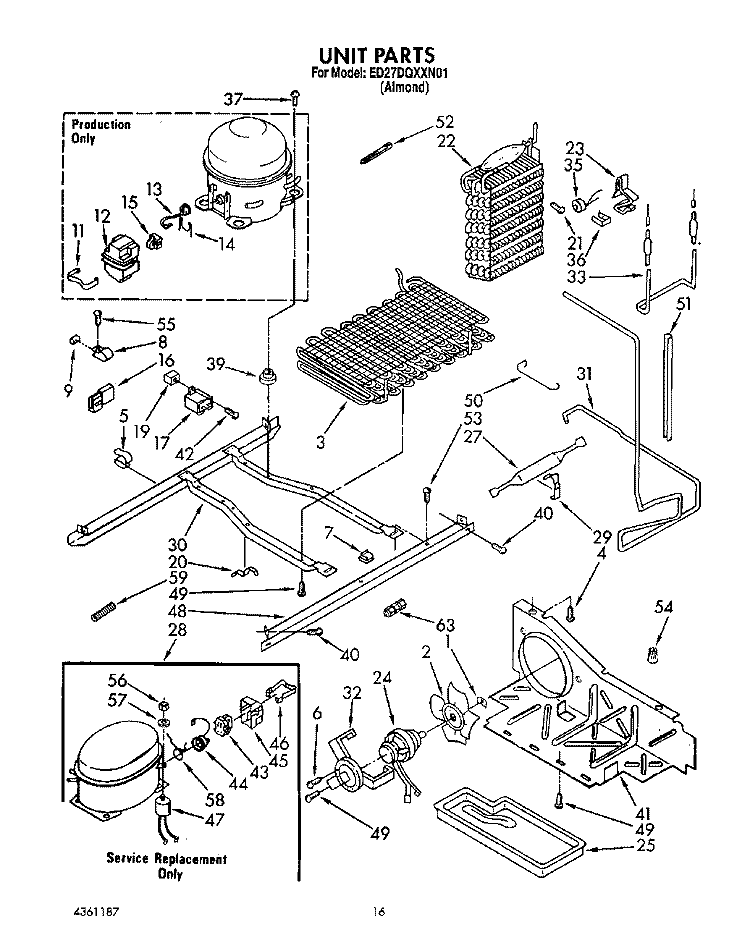 UNIT Diagram and Parts List for ED27DQXXN01  Whirlpool Refrigerator