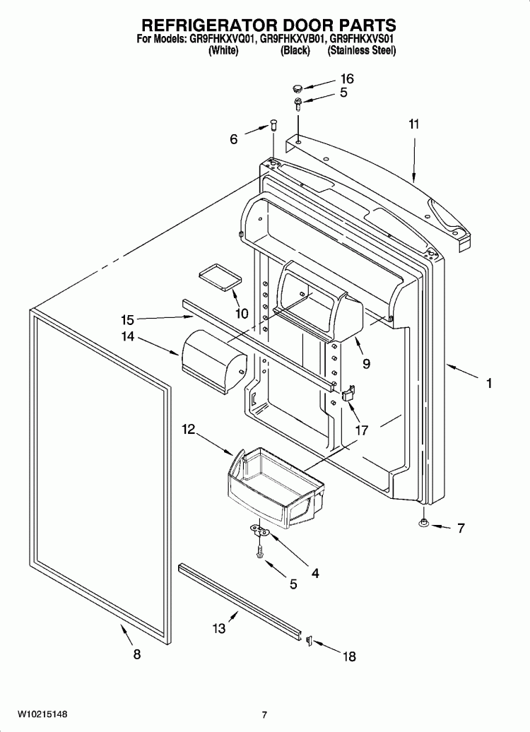 REFRIGERATOR DOOR PARTS Diagram and Parts List for GR9FHKXVB01  Whirlpool Refrigerator