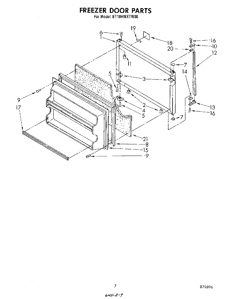 FREEZER DOOR Diagram and Parts List for ET18HMXTW00  Whirlpool Refrigerator