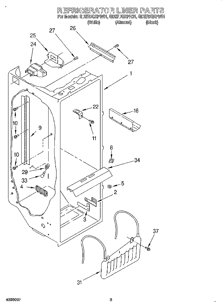 REFRIGERATOR LINER Diagram and Parts List for GD27DQXFB01  Whirlpool Refrigerator