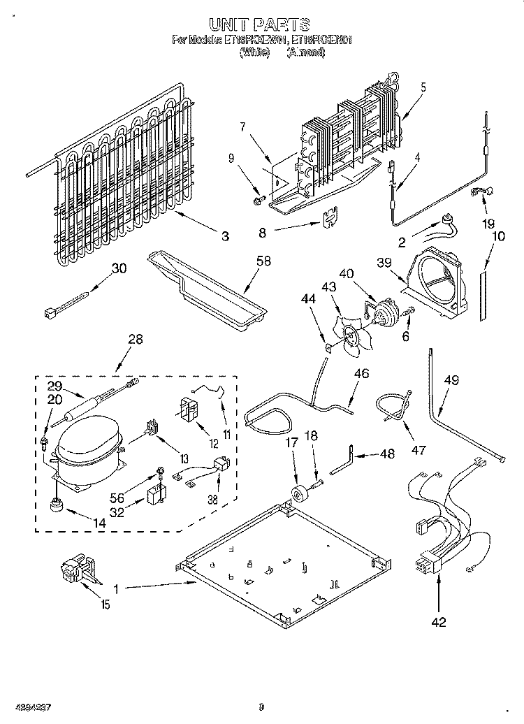 UNIT Diagram and Parts List for ET19PKXEW01  Whirlpool Refrigerator